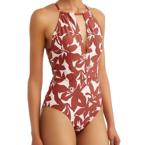 Time and Tru Other - Time and Tru Halter Floral Print One Piece Bathing Suit.  Size L